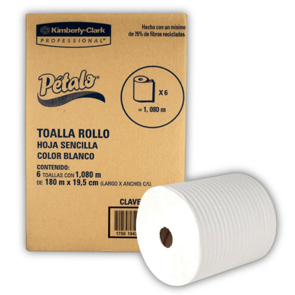 PETALO TOALLA EN ROLLO BLANCA 6 ROLLOS DE 180 MTS C/U USA 92276