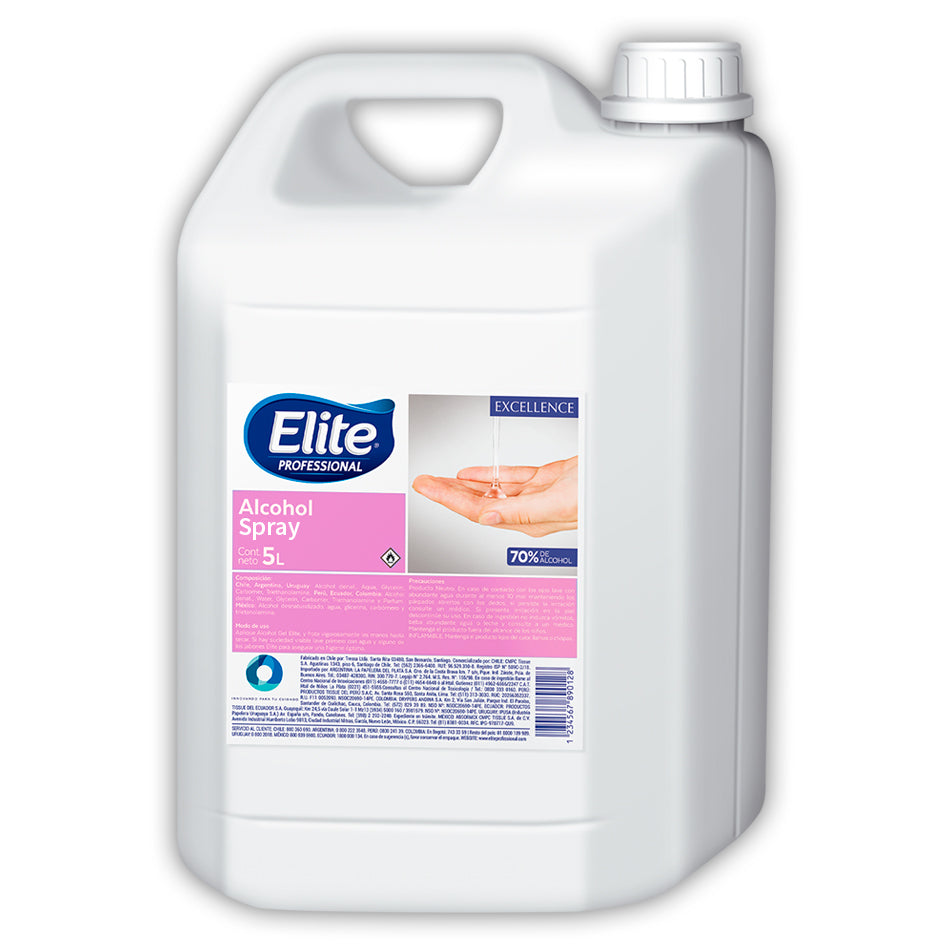 Sanitizante Alcohol Spray Elite 5 LT libre de aroma 70% alcohol 2/5L USA despachador 5192, 5090