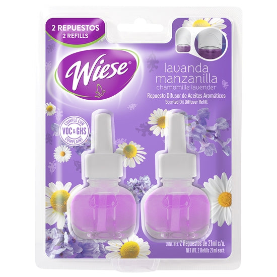 REPUESTO DIFUSOR ELECTRICO WIESE LAVANDA MANZANILLA C/2 PZS 21 ML c/u